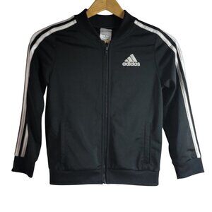 Adidas Girl Tricot Bomber Jacket Black Medium Logo Zip Welt Pockets Long Sleeves